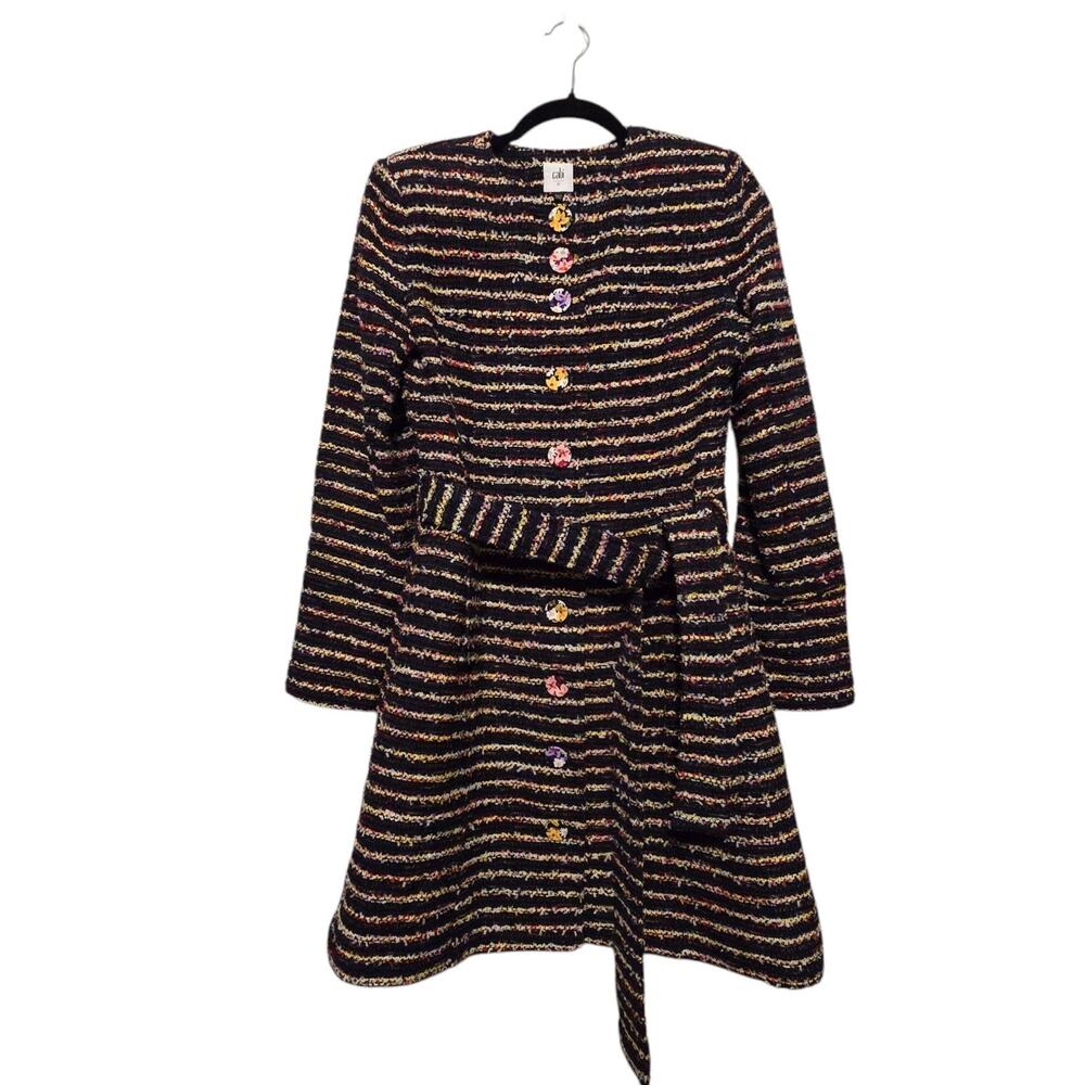 CAbi #5660 Headline Topper Coat‎ Tweed Sz 0 Colorful Floral Buttons Boho Cottage